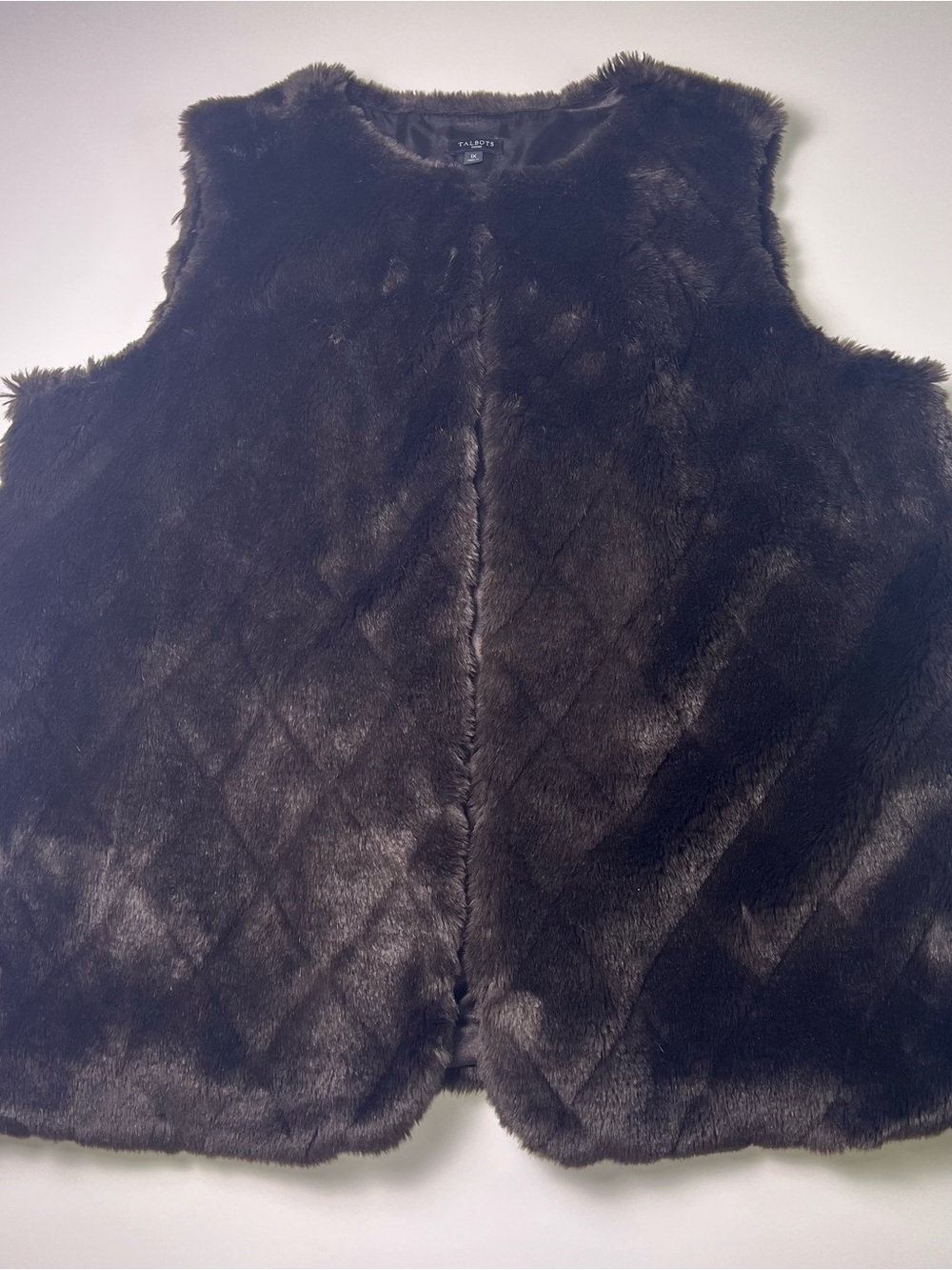 Talbots Women’s 1X Rich Brown Faux Fur Lined Sleeveless Vest Hook & Eye Closure